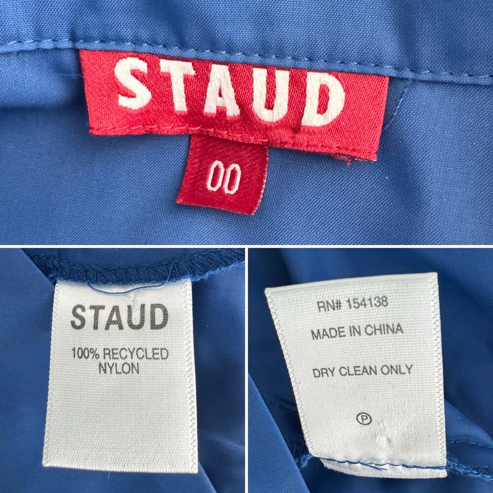 Staud Millie Maxi Belted Shirt Dress Lapis Blue recycled nylon size 00 XXS - Picture 11 of 14